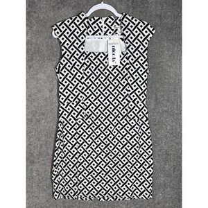 Vintage Nico LA Dress Womens Size L White Black Geometric Square Neck Lined New